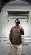 Poplin Oversize Gömlek Kahverengi - Wng9001