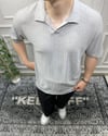 Yakalı Fitil Desenli T-Shirt - Gri