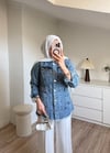 Bel Ayarlamalı Denim Ceket