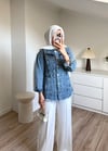 Bel Ayarlamalı Denim Ceket