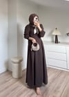 Fularlı Belden Oturtmalı Elbise Kahve