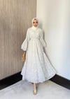 Payet İşlemeli Dantel Elbise Beyaz