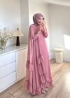 Şal Detaylı Şifon Elbise Pembe