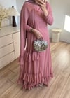 Şal Detaylı Şifon Elbise Pembe