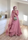 Şal Detaylı Şifon Elbise Pembe