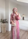 Şifon Çizgili Elbise Pembe