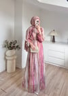 Şifon Çizgili Elbise Pembe
