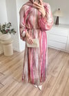 Şifon Çizgili Elbise Pembe