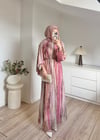 Şifon Çizgili Elbise Pembe