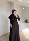 Yakalı Taşlı Abiye Kahverengi 