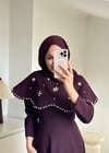 Yakalı Taşlı Abiye Mürdüm