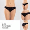 Kadın Pamuklu Zikzak İşlemeli Bikini Kesim Külot 3'lü Paket | Siyah Beyaz Dantel Detaylı İç Çamaşırı