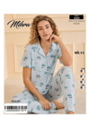 Mihra 50101-R2472 Kadın Bambu Milan Kısa Kol Önd. Düğ. Pijama Takımı