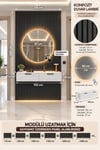 Misterium Viora Dresuar + Dokunmatik Yuvarlak LED Ayna + Antrasit Siyah Duvar Paneli Takımı – Modern Antre, Salon ve Makyaj Mobilyası