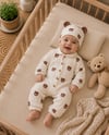 Kahve ayıcık müslin tulum set - Bej