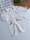 Kibar kanaviçe nakışlı tulum set - Ekru