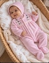 Kibar nakışlı kadife tulum set-Açık pembe 
