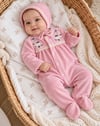 Kibar nakışlı kadife tulum set-Gül kurusu