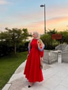 BELDEN OTURTMALI KUŞAKLI POPLİN ELBİSE KIRMIZI