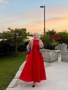 BELDEN OTURTMALI KUŞAKLI POPLİN ELBİSE KIRMIZI