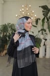 Çizgili İpek Şal- gri-siyah