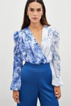  Çiçek Desenli Bodysuit Bluz - İNDİGO