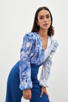  Çiçek Desenli Bodysuit Bluz - İNDİGO