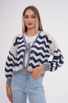  Zigzag Desenli Ajurlu Bağcıklı Triko Hırka
