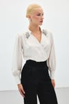 Aksesuar Detaylı Bodysuit Bluz - Bej