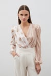 Çift Desenli Kruvaze Bodysuit Bluz - VİZON