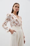 Çift Desenli Kruvaze Bodysuit Bluz - VİZON
