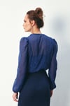 Desenli Kruvaze Bodysuit Bluz - LACİVERT