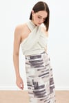 Halter Yaka Keten Crop Bluz - Bej