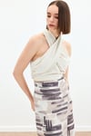 Halter Yaka Keten Crop Bluz - Bej