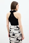 Halter Yaka Keten Crop Bluz - Siyah