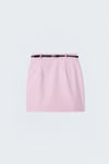 Keten Görünümlü Mini Etek - Pembe