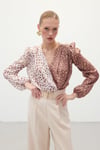 Kruvaze Desenli Bodysuit - Kahve-Bej