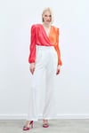 Kruvaze Desenli Bodysuit - Oranj-Fuşya