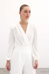 Kruvaze Vatkalı Bodysuit - Ekru