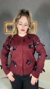 Kurdele Detaylı Bordo Hırka