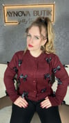 Kurdele Detaylı Bordo Hırka