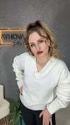 V Yaka Pullu Bluz Işıltılı Detaylar