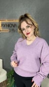 V Yaka Pullu Bluz Işıltılı Detaylar