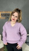 V Yaka Pullu Bluz Işıltılı Detaylar
