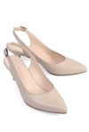 Karvenshoes Haki̇ki̇ Deri̇ Arkasi Açik Krem Renk Sti̇letto 1383