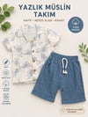 2-5 YAŞ MAVİ PALMİYE MÜSLİN TAKIM