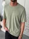 Fırçalı Kumaş Yıkamalı Basıc Yeşil Tişört