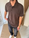 Fırçalı Polo Yaka Kahve Tişört