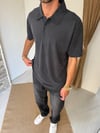 Fırçalı Polo Yaka Siyah Tişört
