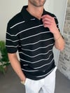 Polo Yaka Çizgili Siyah Triko